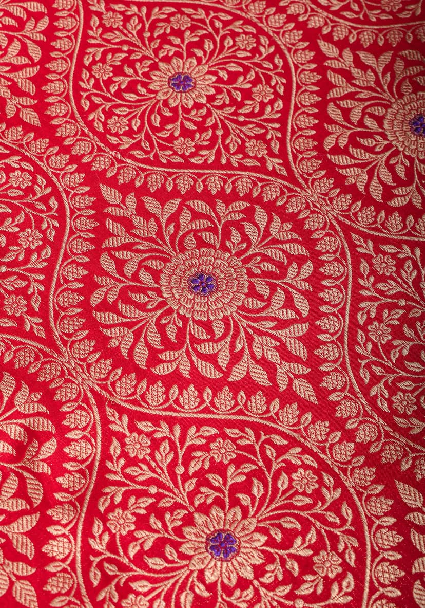 Antique Zari and Meenakari Brocade on PInk Red Shot color Banarasi Pure Silk Saree | SILK MARK CERTIFIED view 6