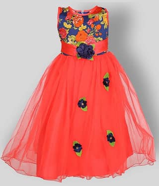 Cherry Tree Net Gown For Girls ( Pack of 1 , Red )