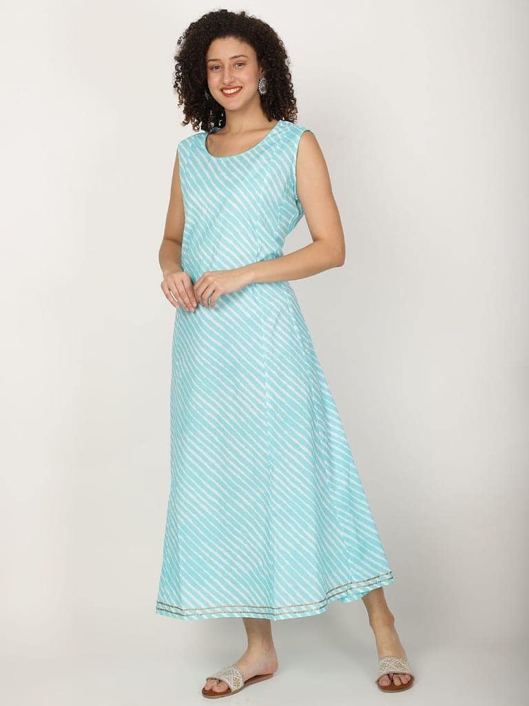 Striped Round Neck Sleeveless Cotton A-line Kurta view 5