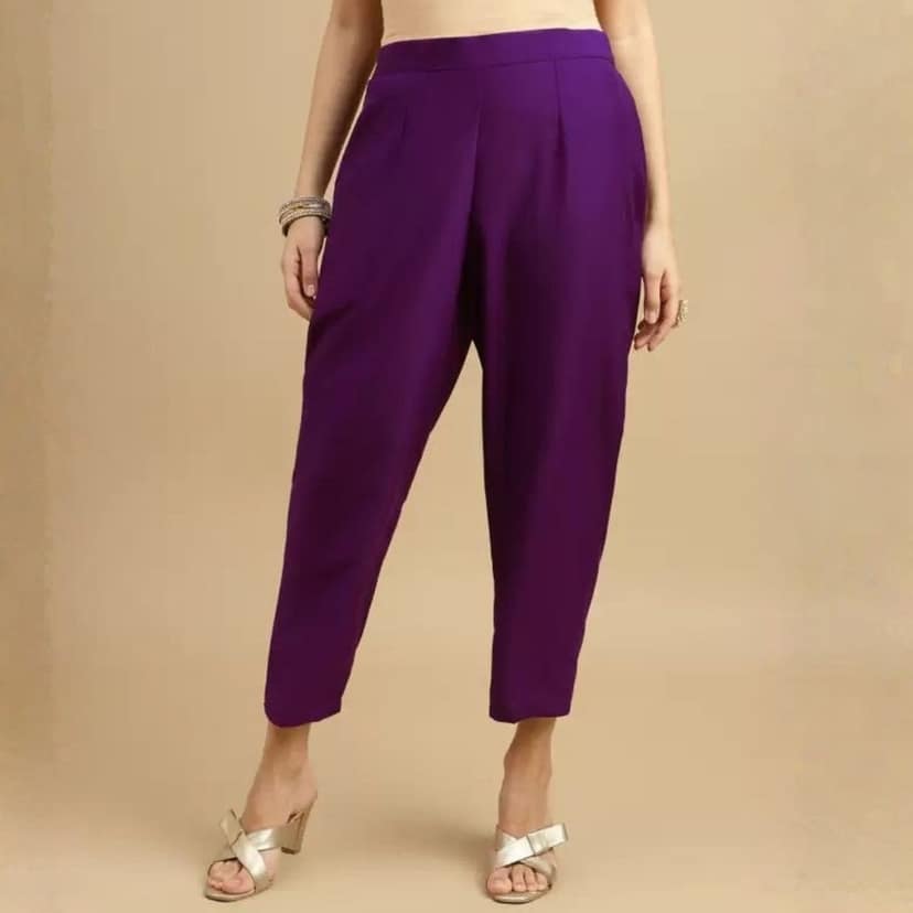 AURELIA Women's Purple Embroidered Kurta Trouser Dupatta Set view 5