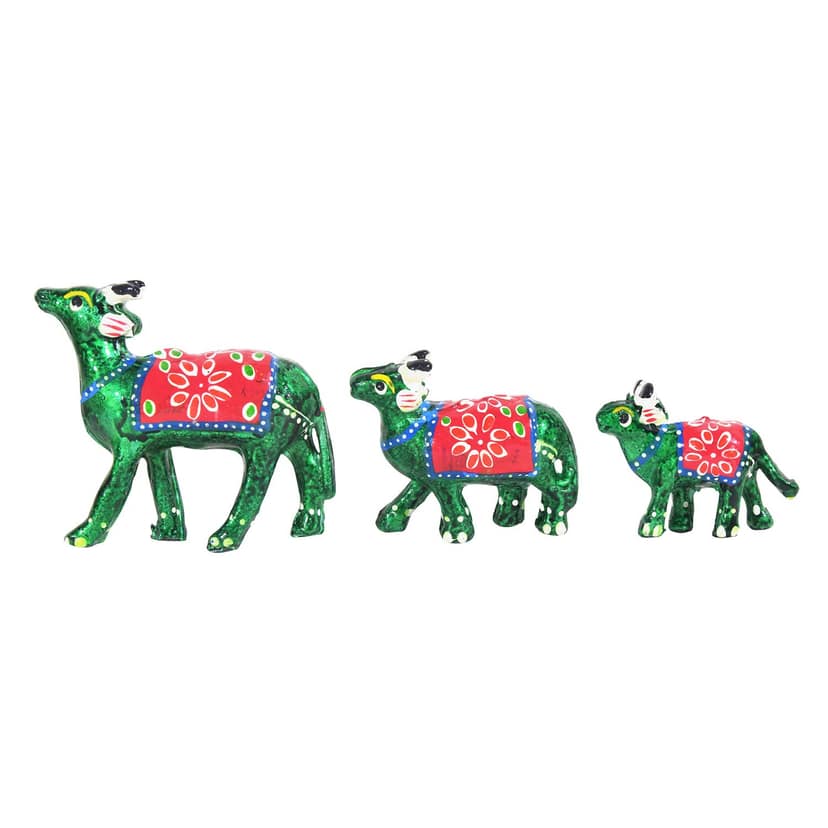 DreamKraft Set of 3 Cow Showpiece For Home Decor And Gift Purpose (10x9, 7.5x6.5 ,6x5 cm) (Green) view 2