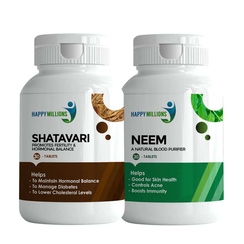 Happy Millions Ayurvedic Shatavari and Neem || Combo Pack of Two || (30+30)Tablets