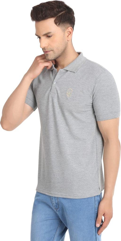 BLUEFICUS Men Solid Polo Neck Pure Cotton T-Shirt (Dark Grey) view 3