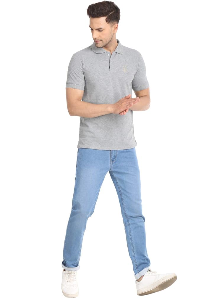 BLUEFICUS Men Solid Polo Neck Pure Cotton T-Shirt (Dark Grey) view 6