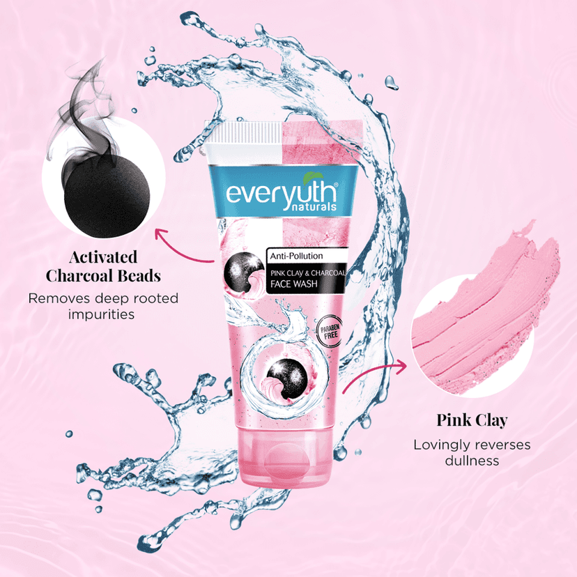 Everyuth Naturals Anti Pollution Pink Clay & Charcoal Face Wash 150g | For all skin types (Oily/Dry) view 3