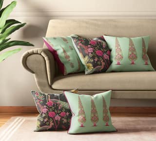 India Circus Peacock And Conifer Cushion Cover Set Of 5