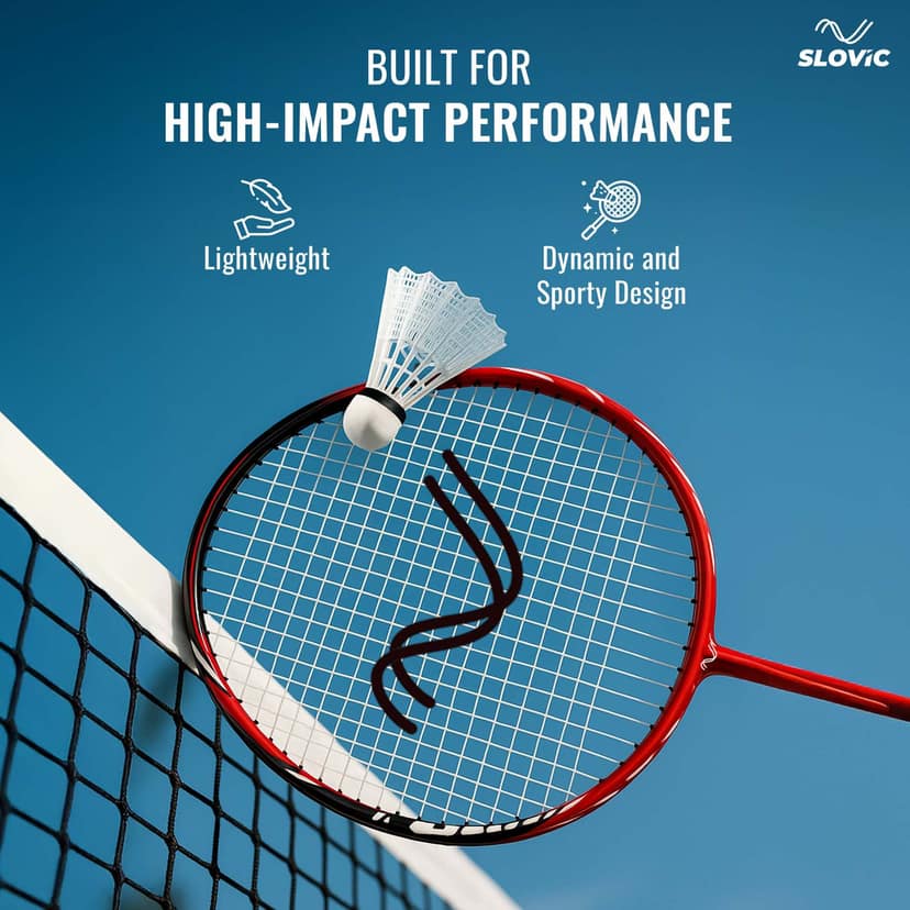Slovic Aluminium Badminton Racket Red with Cover - 95g, 66 x 20cm view 2
