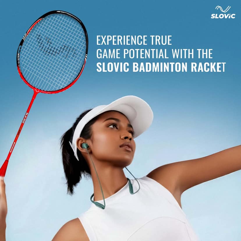 Slovic Aluminium Badminton Racket Red with Cover - 95g, 66 x 20cm view 3