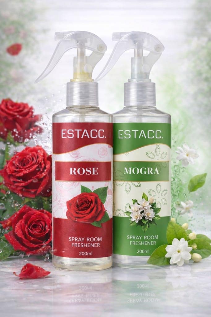 ESTACC Rose & Mogra Spray Room Freshener Combo Pack of 2 (200ml Each) | Long Lasting Floral Air Freshener Spray for Home, Office, Car, Bathroom & Living Room