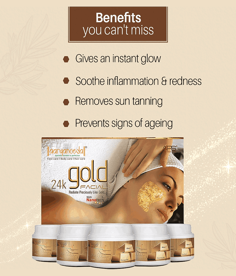Aaryanveda Professional APS 24K Gold Facial Kit , Premium Anti-Aging & Skin Brightening Spa Kit 510g view 2