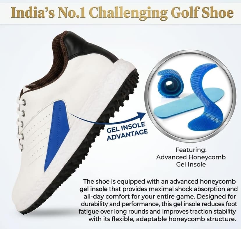 HITCARO Men Genuine Leather Lace-up Professional 100% Waterproof Premium Gold Golf Shoes view 4