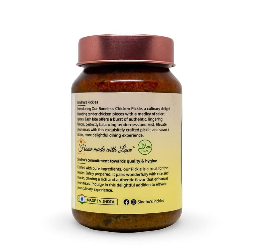 Sindhu's Spicy Boneless Chicken Pickles - Authentic Indian Flavor, 100g view 3