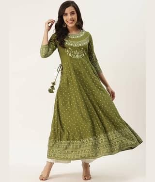 HISHAM - Green Rayon Women's Flared Kurti ( Pack of 1 )