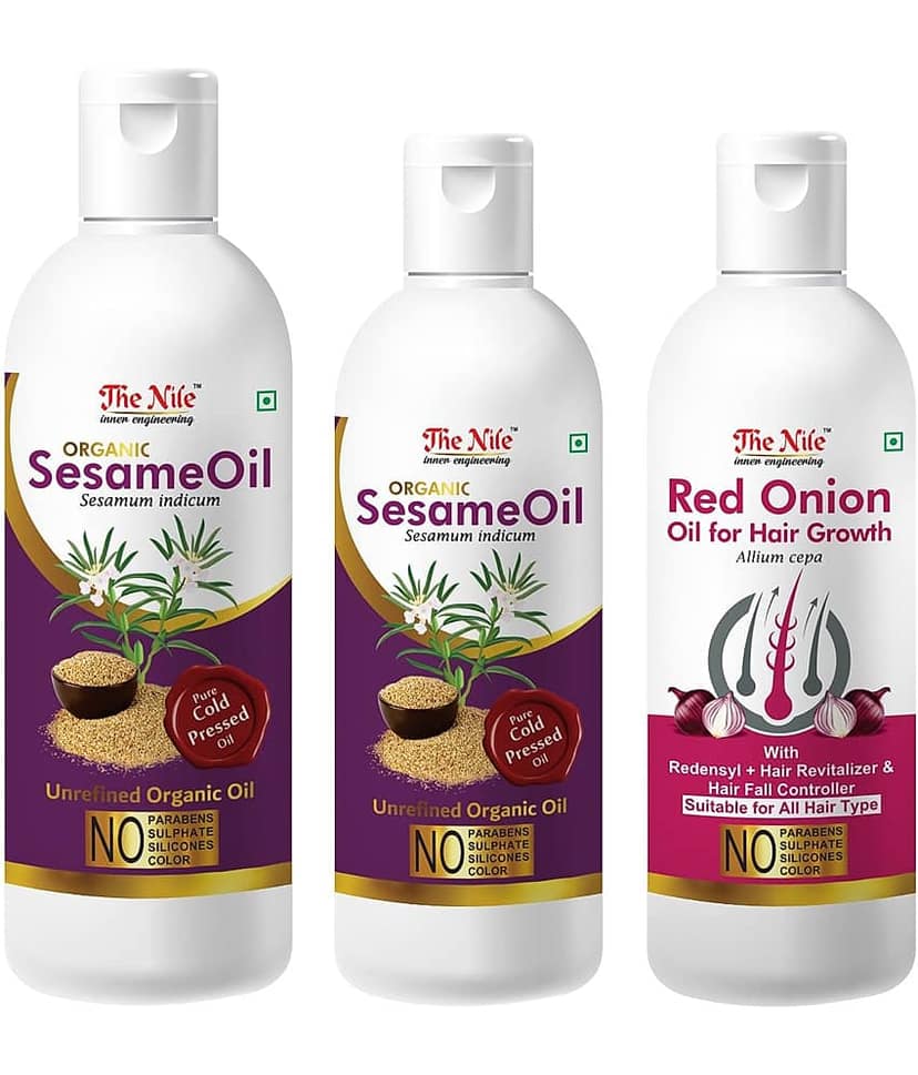 The Nile Sesame Oil 150 Ml + 100 ML (250 Ml) + Red Onion 100 ML 350 mL Pack of 3