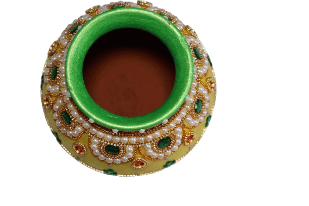 Decorative Emblelished Pot with Green Rim
