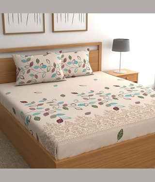 CG HOMES Microfibre Abstract Fitted Fitted bedsheet with 1 Pillow cover ( Double Bed ) - Beige