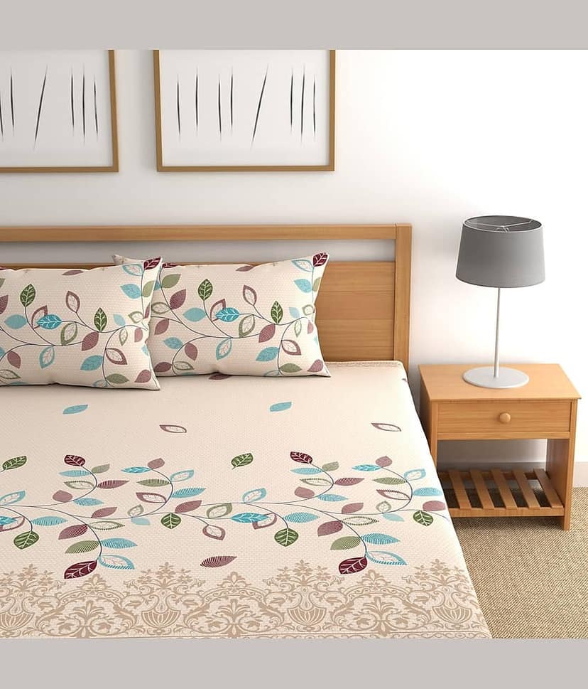 CG HOMES Microfibre Abstract Fitted Fitted bedsheet with 1 Pillow cover ( Double Bed ) - Beige view 2
