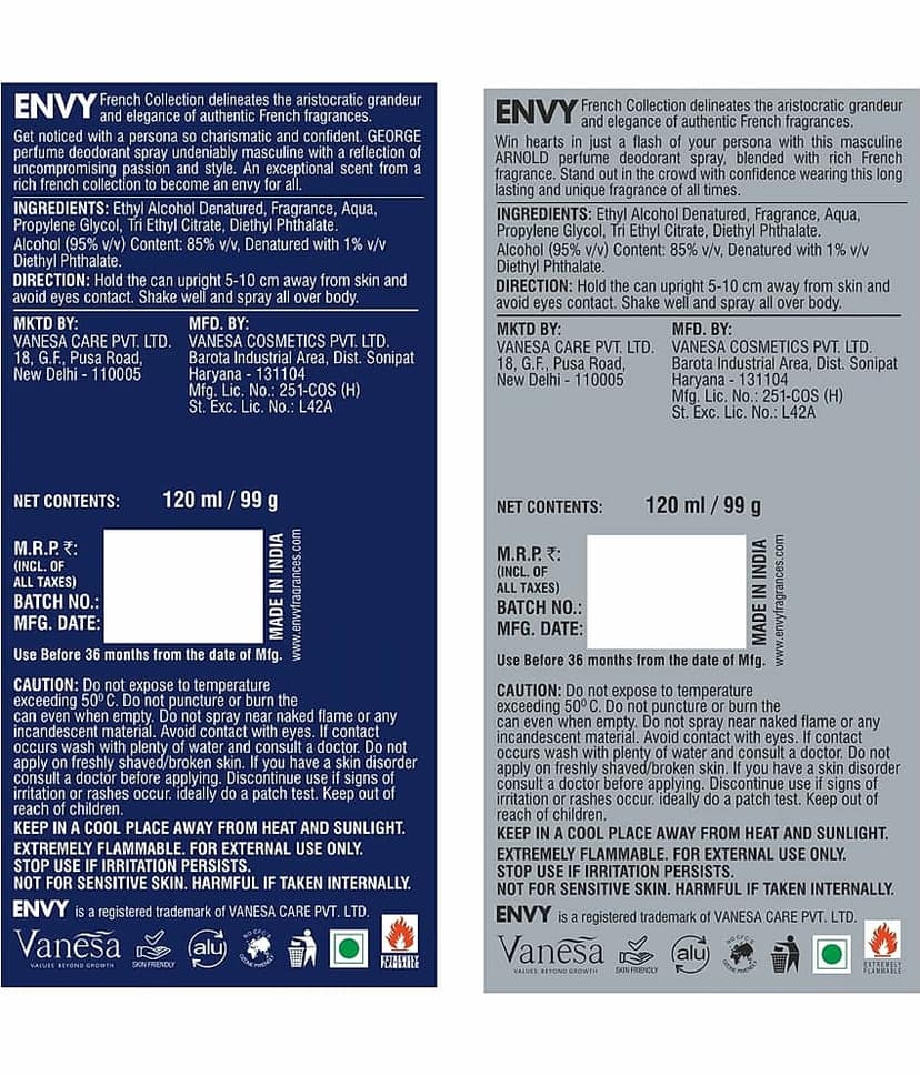 Envy Arnold, George Deodorant Spray for Men 120ml Each (Pack of 2) view 2