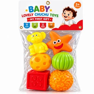 KTRS ENTERPRISE Chu Chu Toy Set for Babies, 6 Piece Colourful Sensory Toys Set, Textured Animal and Shape Toys for Infants, Early Learning Play Set, Multicolour Baby Gift