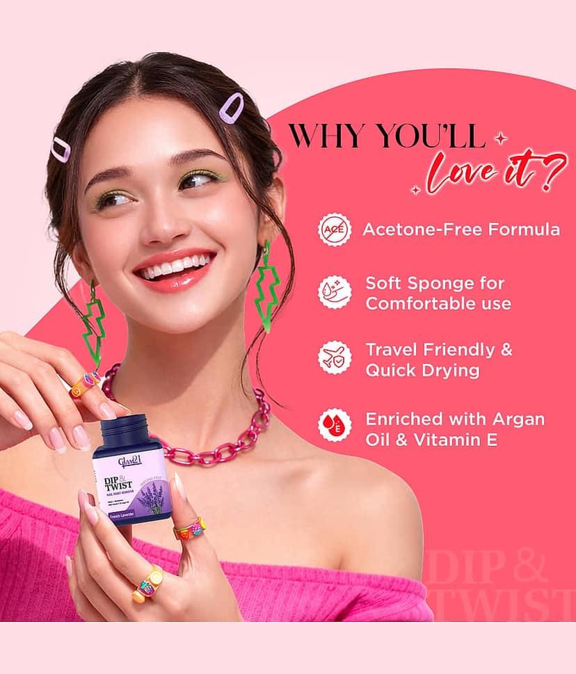 Glam21 Dip & Twist Nail Polish Remover| Enriched With Argon Oil & Vit E-Cherry Blossom 80 Ml view 2