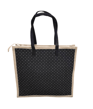 Stylish and Eco-Friendly Jute Tote Bag with Polka Dot Design