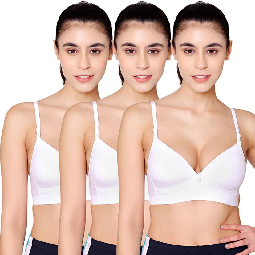 Bodycare Cotton Spandex Padded Non wired Tshirt Bra-Pack of 3