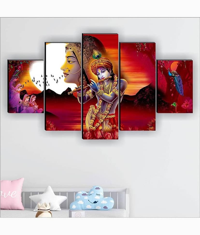SNDArt Set Of 5 Radha Krishna Wall Paintings For Home Decor Gift Items 18 x 30 inch