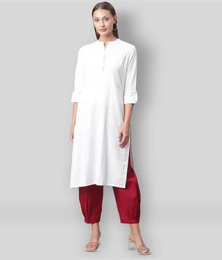 Divena - White Cotton Blend Women's Straight Kurti