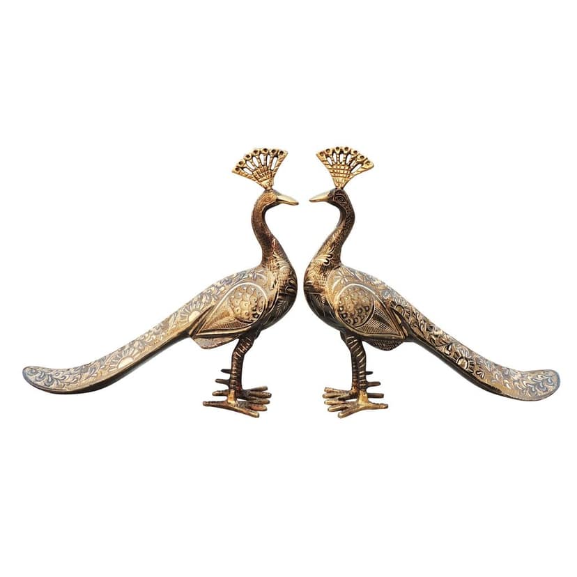 Showpiece Brass Peacock Pair Murti for Royal Home Decor, Height : 10.5 Inch (ANMAS253 C) view 2