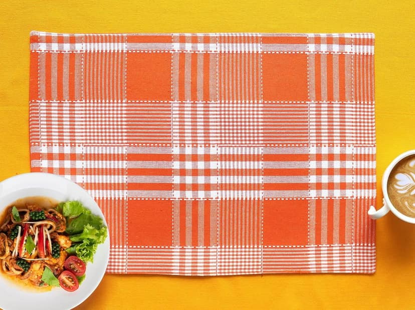 Airwill, Cotton Checkered Pattern Dining Table Placemats, 33x48cms (Orange) - Pack of 4 pcs