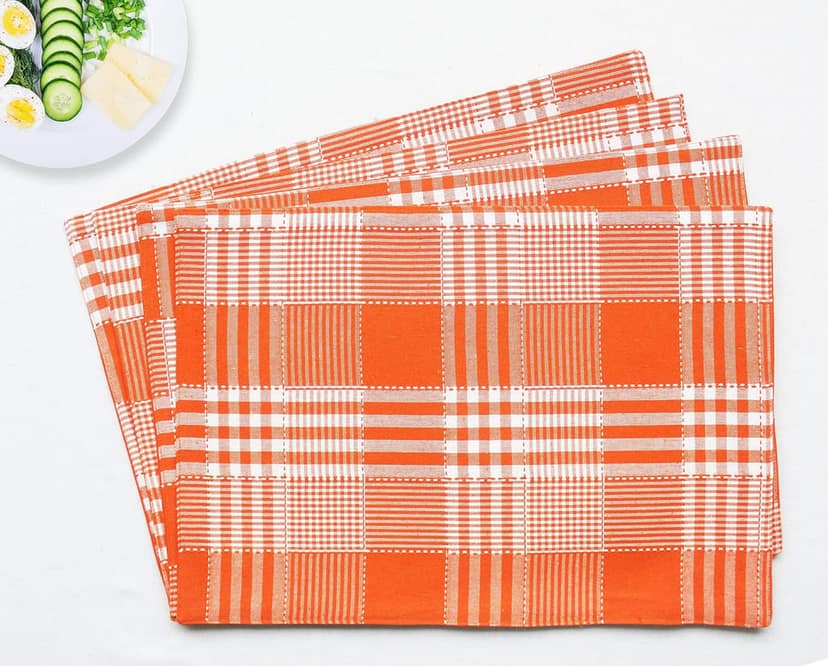 Airwill, Cotton Checkered Pattern Dining Table Placemats, 33x48cms (Orange) - Pack of 4 pcs view 2