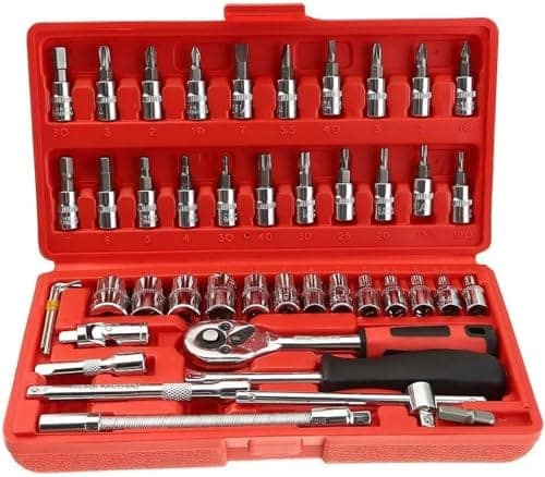46 Piece Multipurpose Tool Kit 1/4 Inch Metric Drive Socket Set Screwdriver Bits Ratchet Wrench Combination Tool Set for Car Bike Home Repair Maintenance view 2