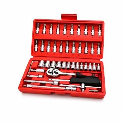 46 Piece Multipurpose Tool Kit 1/4 Inch Metric Drive Socket Set Screwdriver Bits Ratchet Wrench Combination Tool Set for Car Bike Home Repair Maintenance view 3