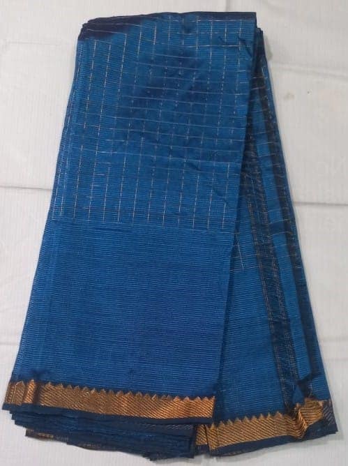 Mangalagiri cotton checks and stripes saree with blouse piece