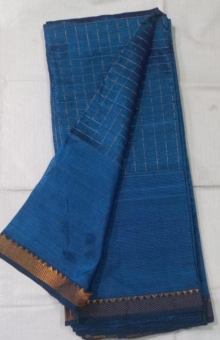 Mangalagiri cotton checks and stripes saree with blouse piece view 2