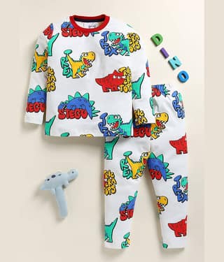 Lazy Shark Pack of 1 Boys Cotton Blend Nightsuit Set ( White )