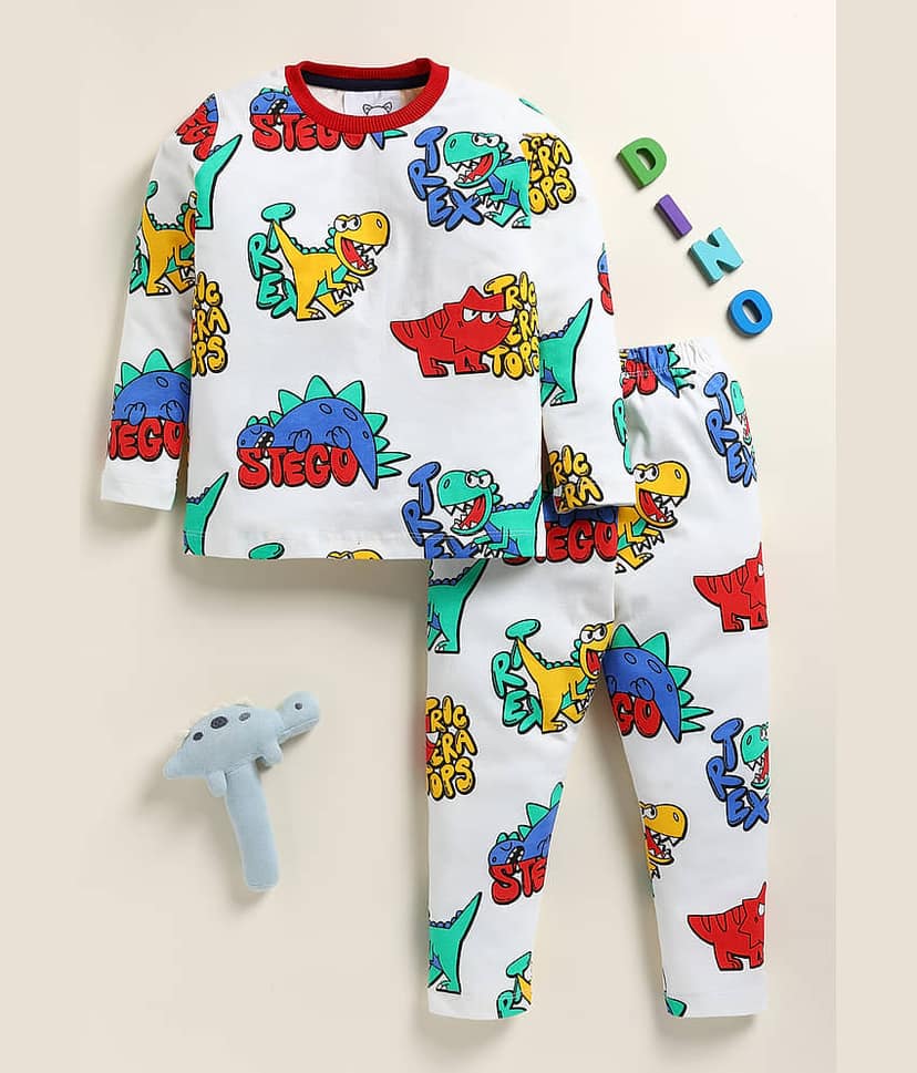 Lazy Shark Pack of 1 Boys Cotton Blend Nightsuit Set ( White )