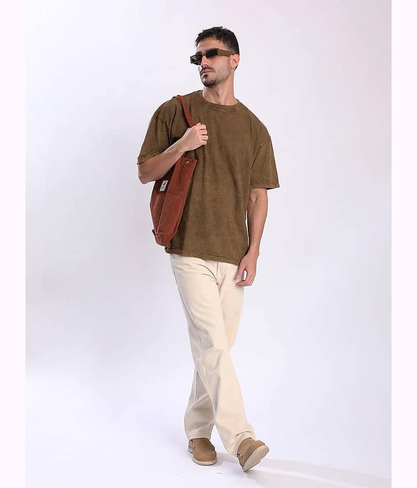 Bene Kleed Men 100% Cotton Oversized Fit Solid T-Shirt ( Brown ) view 5