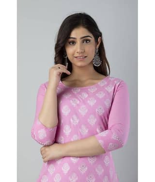 FABRR - Pink Cotton Blend Women's Straight Kurti ( Pack of 1 )