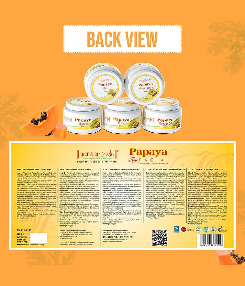 Aaryanveda Papaya Facial Kit ,Skin Brightening & Revitalizing Treatment for a Glowing Skin, 210g view 2