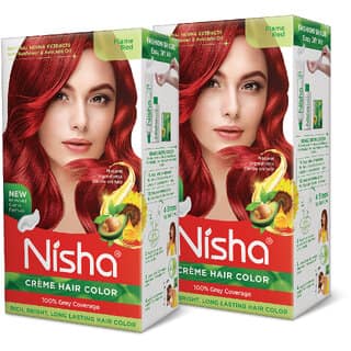 Nisha cream permanent hair color superior quality permanent Fashion Highlights and rich bright long-lasting colour Flame Red (pack of 2) , FLAME RED
