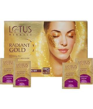 Lotus Herbals Radiant Gold Cellular Glow Facial Kit With 24K Gold Leaves, All Skin Types, 37g