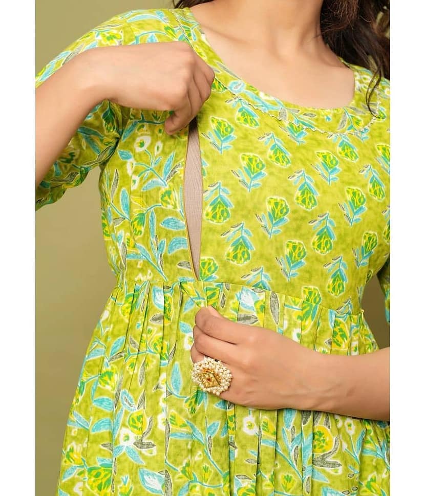 Nevisha Style Green Cotton Maternity Kurta Single view 2