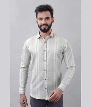 MOUDLIN Cotton Blend Slim Fit Striped Full Sleeves Men's Casual Shirt - Light Blue ( Pack of 1 )