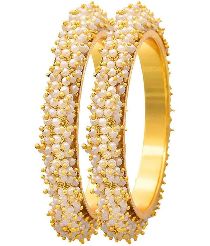 Traditional & Ethnic One Gram Gold Plated Designer Bangles with Pearl for Women & Girls view 2