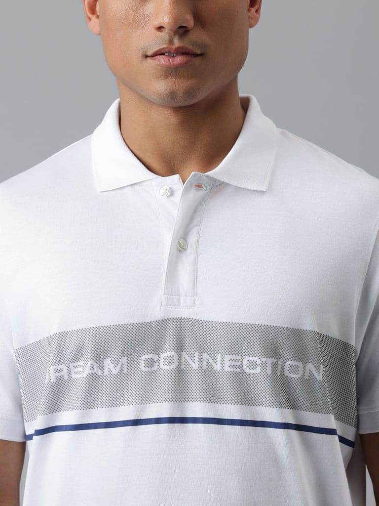 Men White Striped Regular Fit Polo Neck T-Shirt view 8
