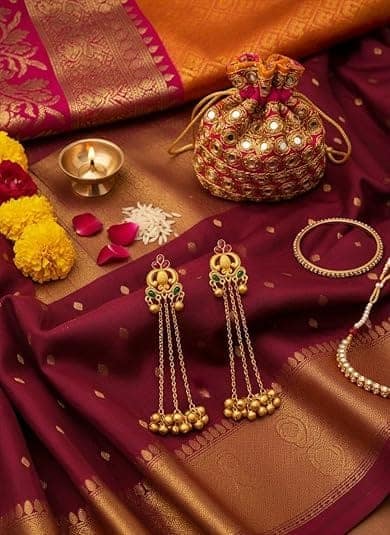 Gold Plated - Traditional Jhumka Earrings for Women | Antique Temple Design Long Dangler Earrings view 4