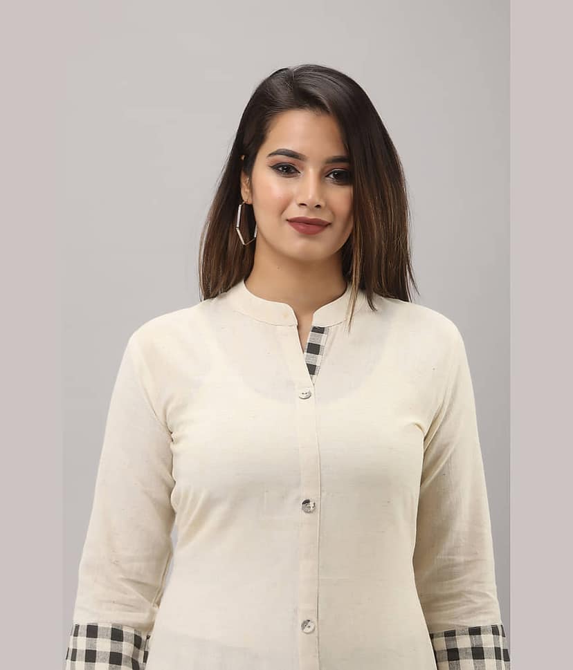 MAUKA Rayon Checks Kurti With Palazzo Women's Stitched Salwar Suit - White ( Pack of 1 ) view 2