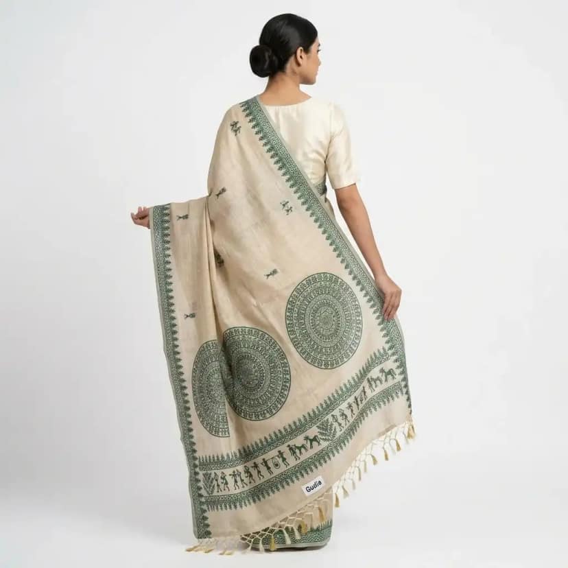 Tussar Cotton Sambalpuri Saree with Mandala Motifs view 2
