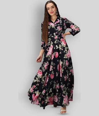 Rudrakriti Women Crepe Printed A-line Dress ( White )
